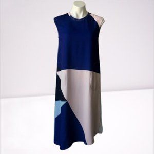 🌼 Ivy Moda Blue & Pink Color Block Minimalist A-Line Sleeveless Pocket Dress S